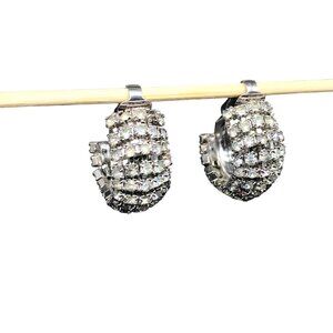 Vintage Crystal Encrusted Hoop Earrings, Clip On, Wide Hoops, Prong Set Rhinesto